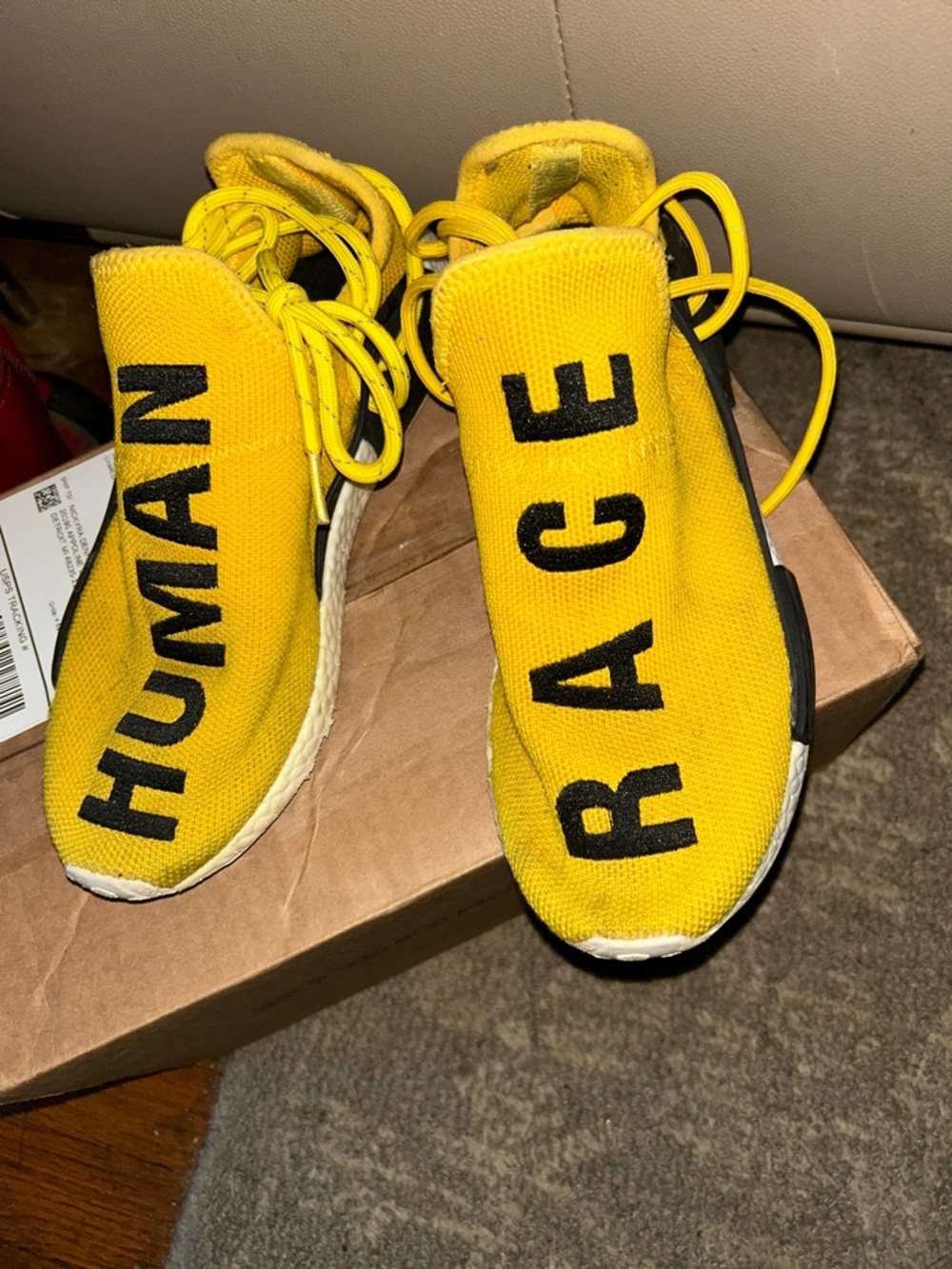 adidas Kids Yellow 'HUMAN RACE' Knit Sneakers